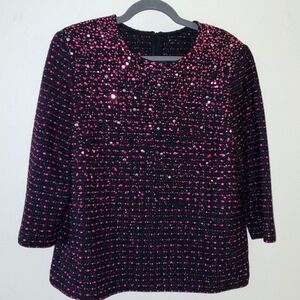 ST. JOHN  Black Pink Cavier Wool Blend  Knit Sequin Top Jacket Size 14